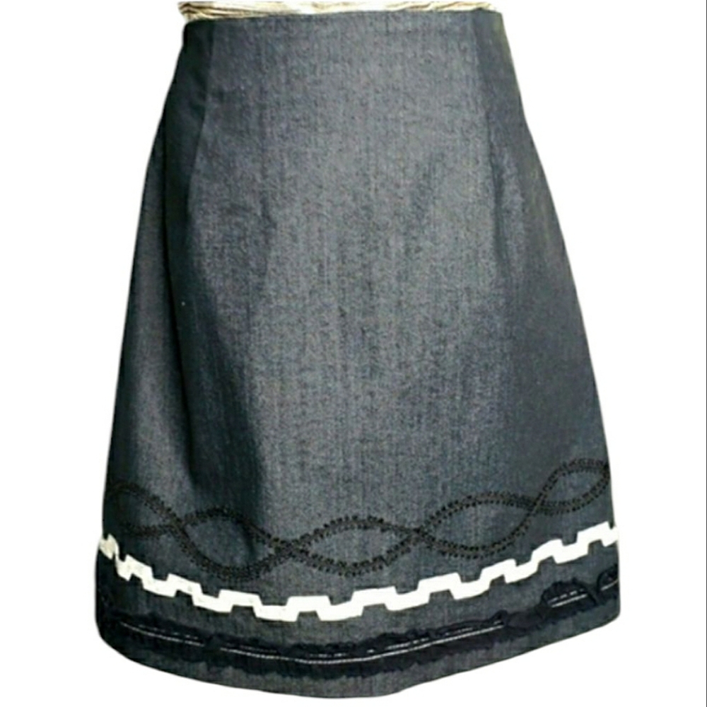 Anthropologie Cynthia Steffi Denim brick-O-brack embellished A-line Skirt USA